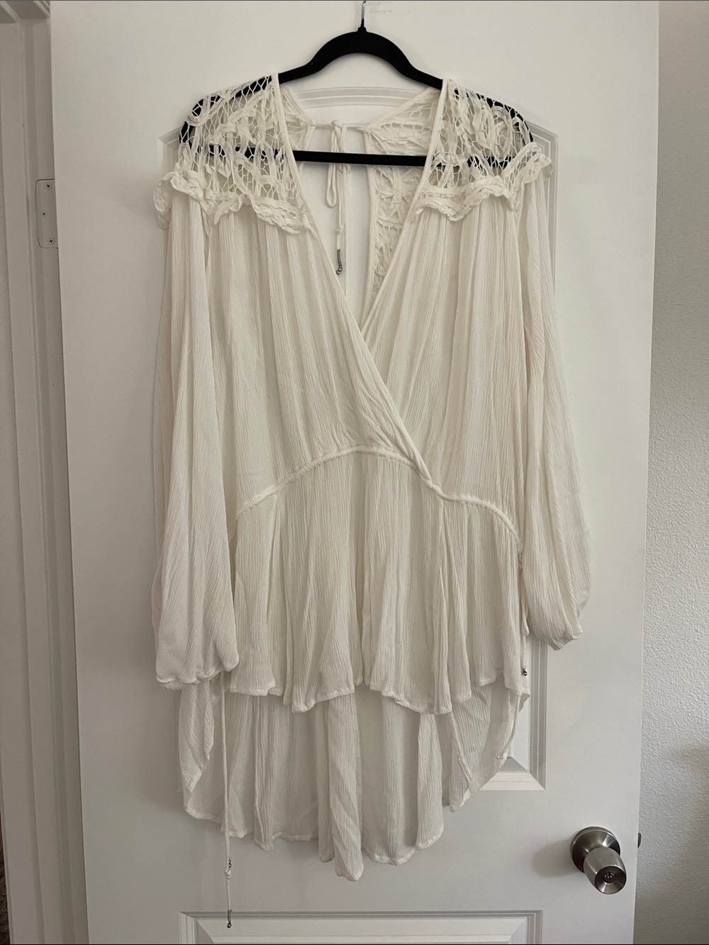 Free People Cream Crochet-Yoke Boho Wrap Blouse